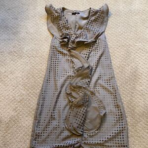Ryu Boho Ruffle Cutout Dress – Taupe Neutral – Size Small